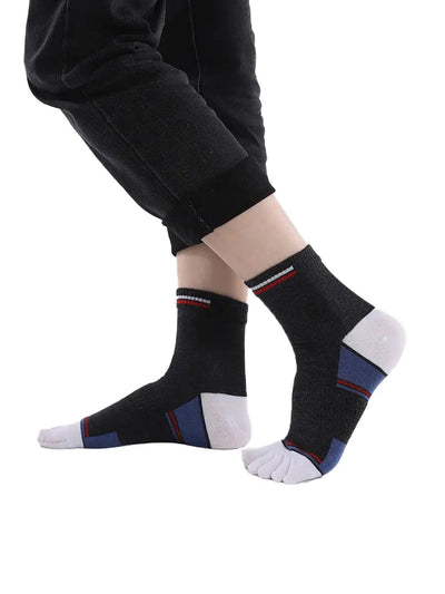 men's mix color five finger cotton socks, white