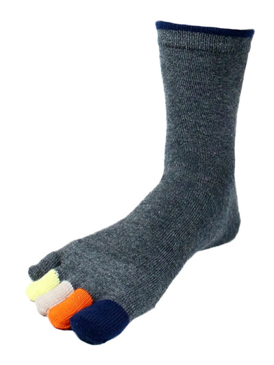 Men's colourful five finger cotton toe socks, dark grey