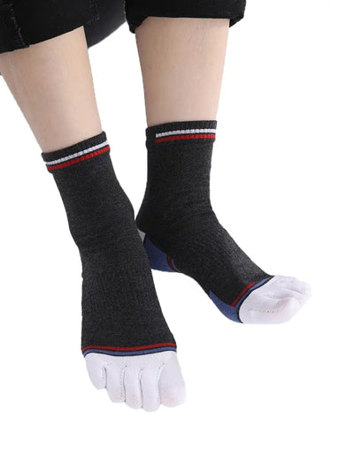 men's mix color five finger cotton socks, white