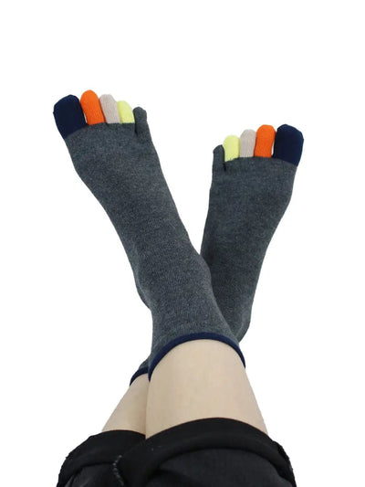 Men's colourful five finger cotton toe socks, dark grey