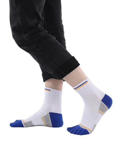 men's mix color five finger cotton socks, blue