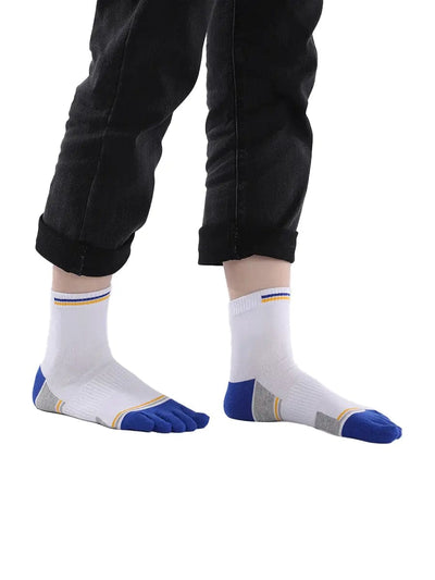 men's mix color five finger cotton socks, blue