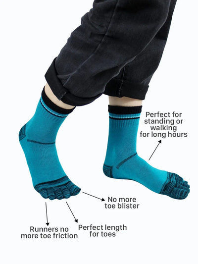 Men's cotton striped five finger toe socks, blue