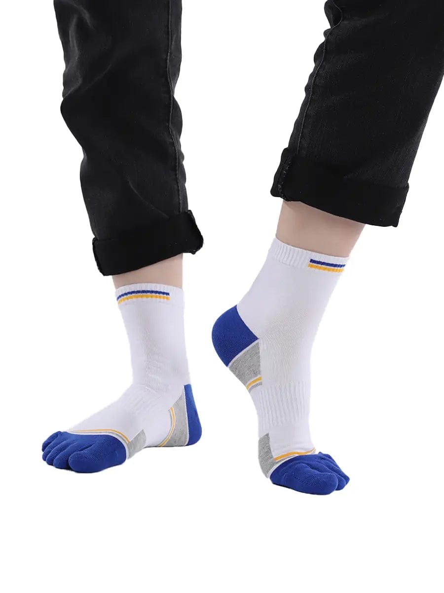 men's mix color five finger cotton socks, blue
