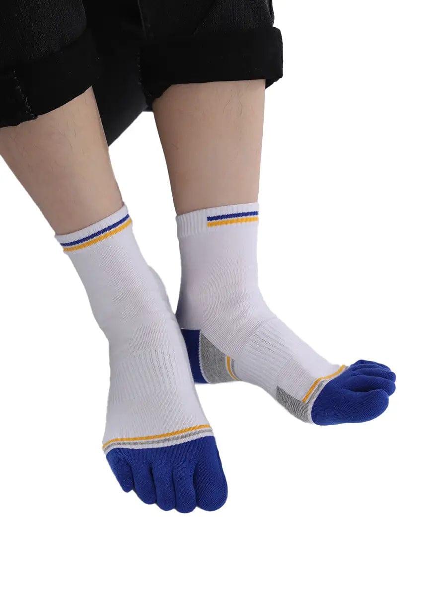 men's mix color five finger cotton socks, blue