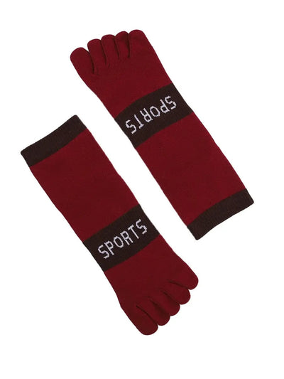 men's five finger cotton socks with sports print, red