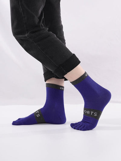 5 pack-men's five finger cotton toe socks with sports print
