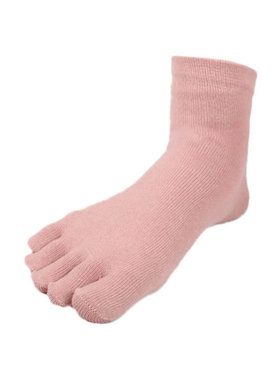 Women's five finger cotton toe socks in solid color, pink