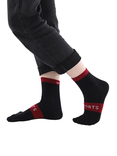 men's five finger cotton socks with sports print, black