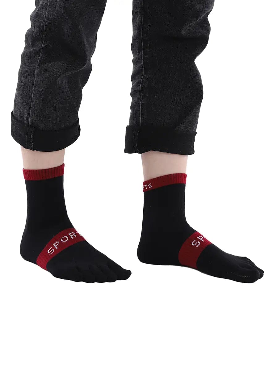 men's five finger cotton socks with sports print, black