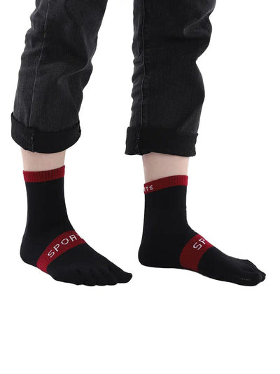 men's five finger cotton socks with sports print, black