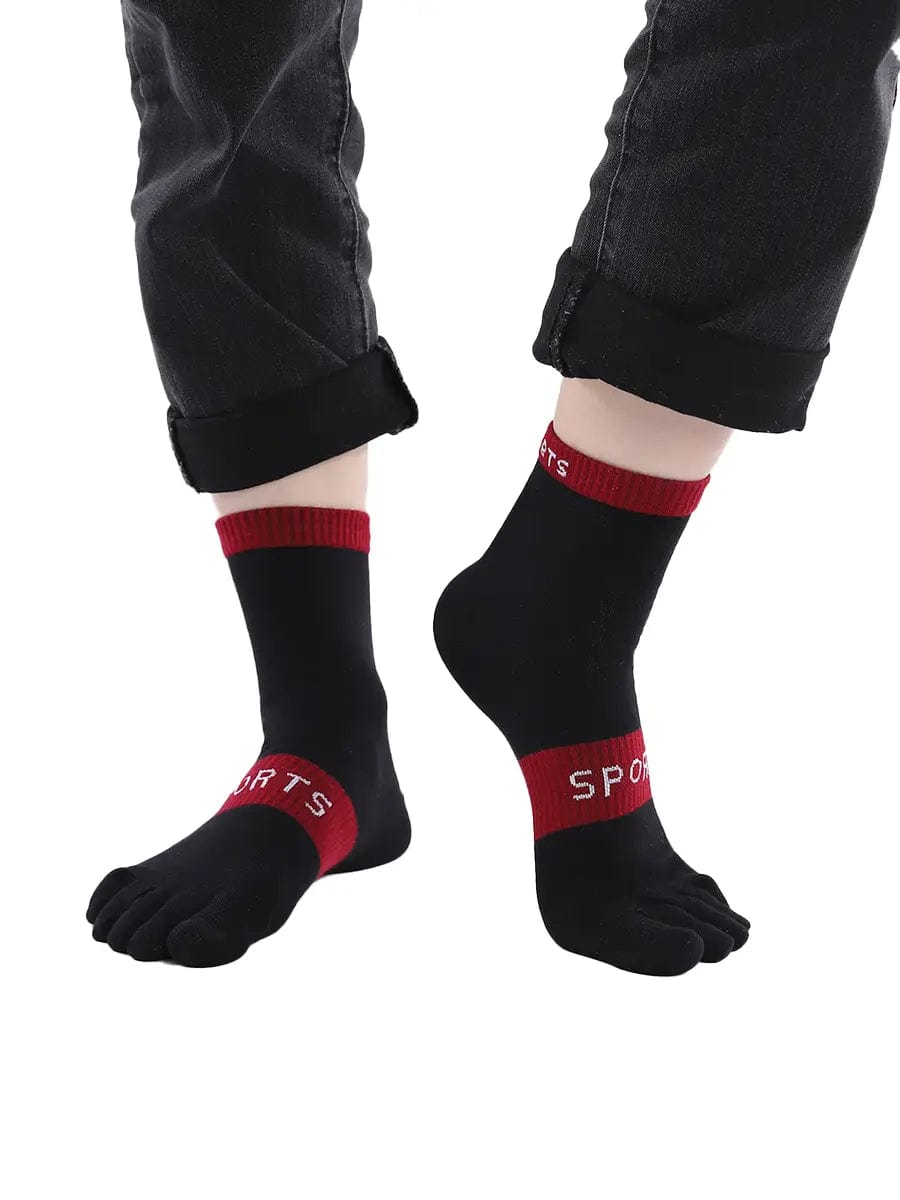 Women's five finger cotton toe socks in solid color, pink