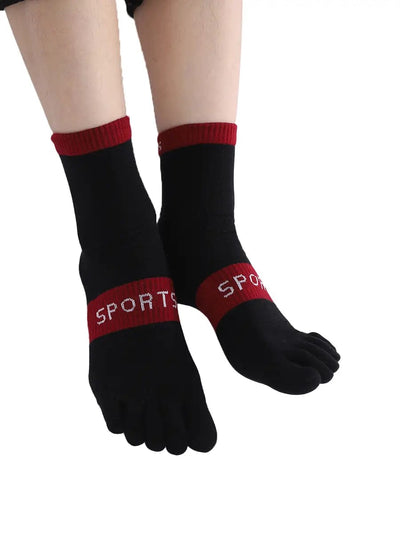 men's five finger cotton socks with sports print, black