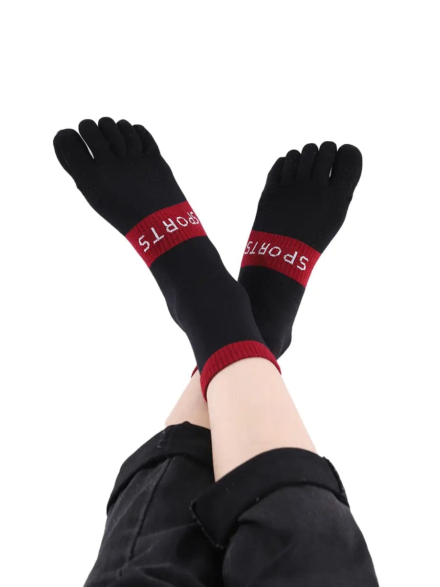 men's five finger cotton socks with sports print, black