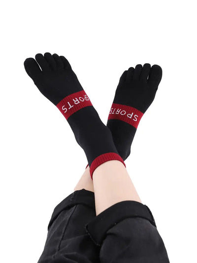 men's five finger cotton socks with sports print, black