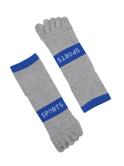 men's five finger cotton socks with sports print, grey