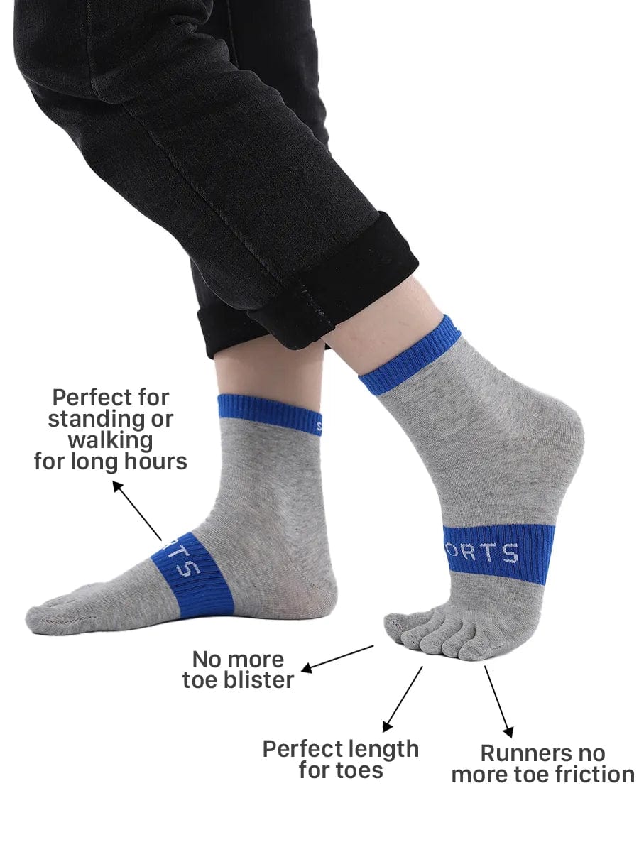 men's five finger cotton socks with sports print, grey