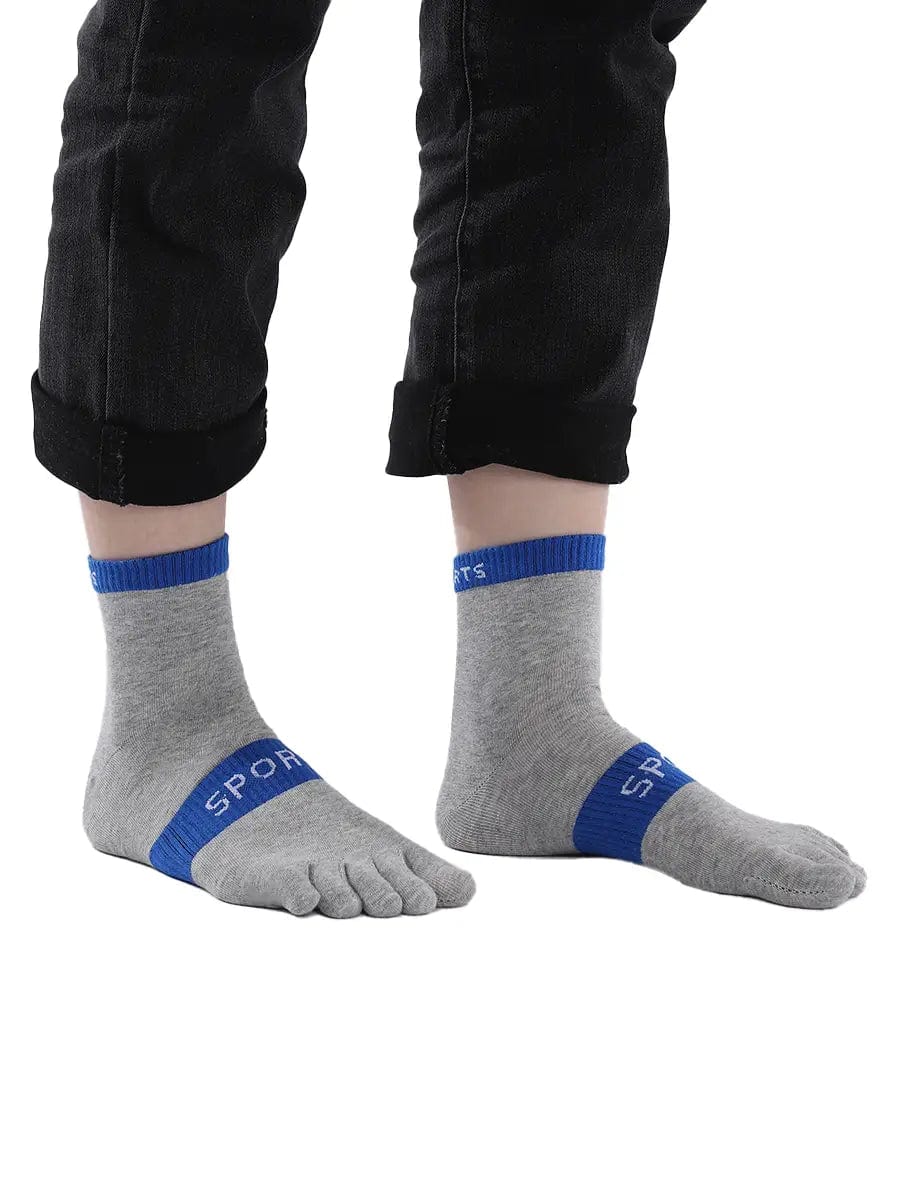 men's five finger cotton socks with sports print, grey