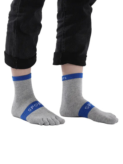 men's five finger cotton socks with sports print, grey