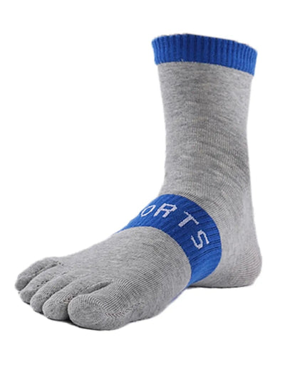 men's five finger cotton socks with sports print, grey