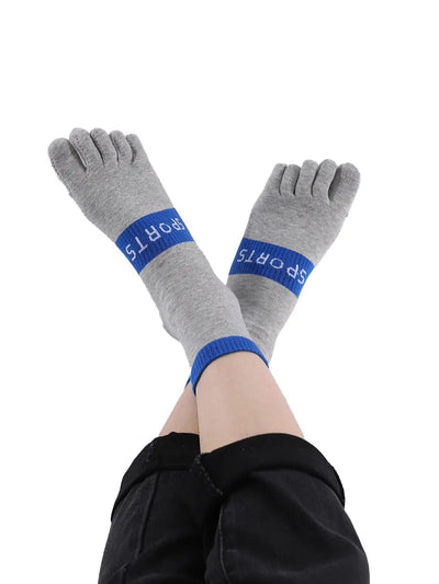 men's five finger cotton socks with sports print, grey