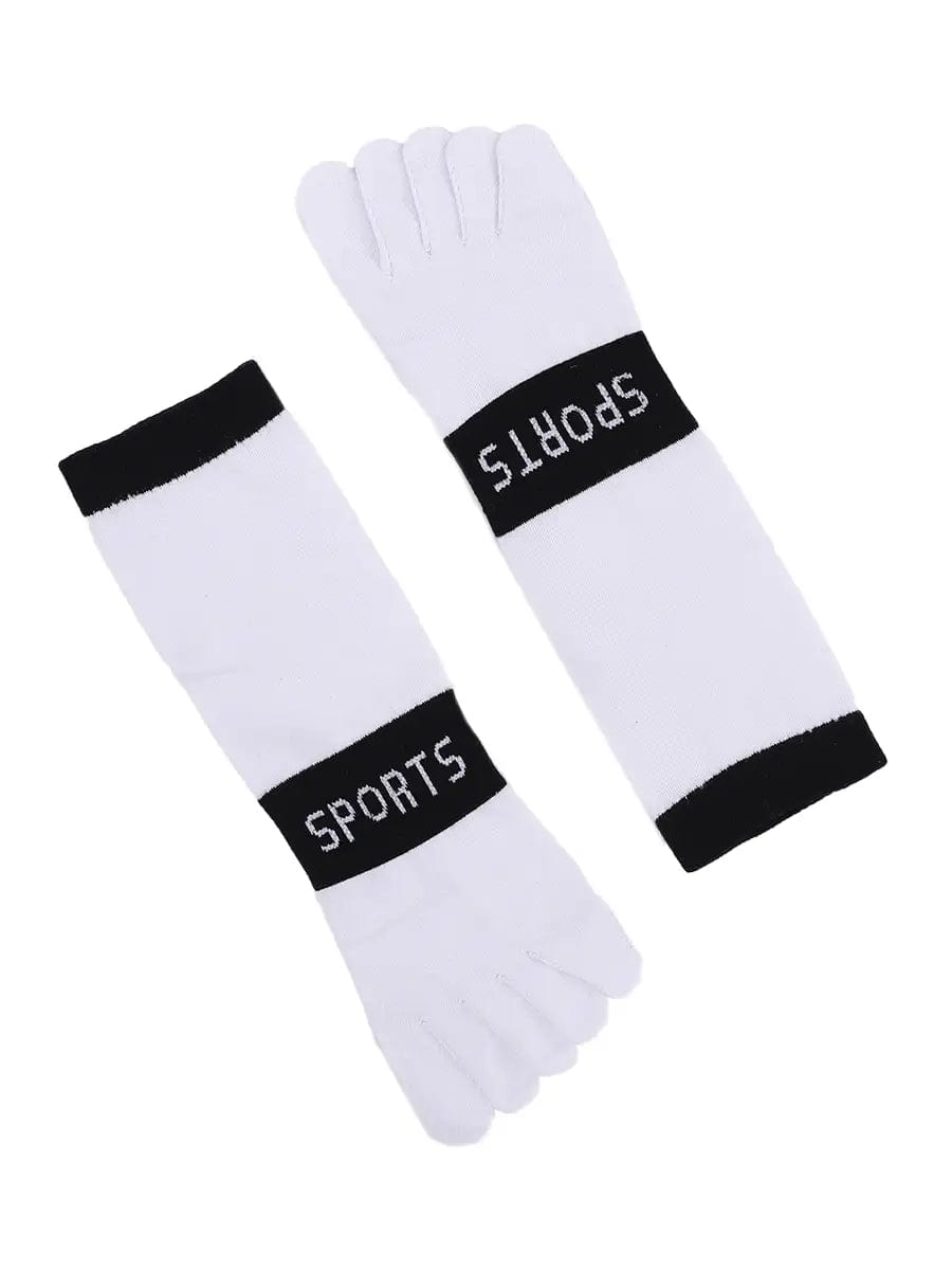 men's five finger cotton socks with sports print, white