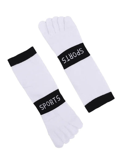 men's five finger cotton socks with sports print, white