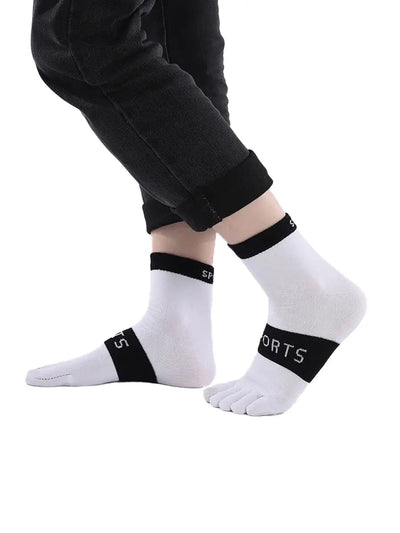 men's five finger cotton socks with sports print, white