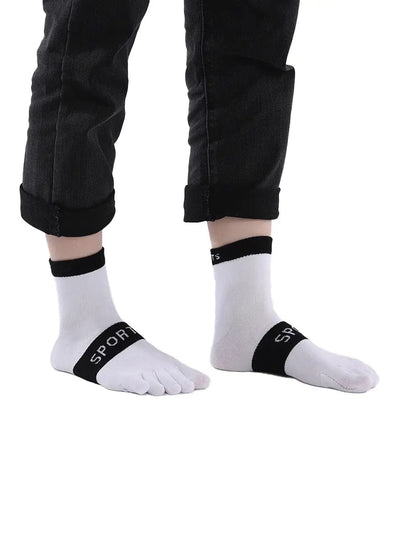 men's five finger cotton socks with sports print, white