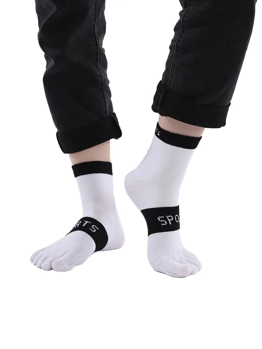 men's five finger cotton socks with sports print, white
