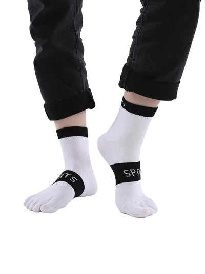 men's five finger cotton socks with sports print, white