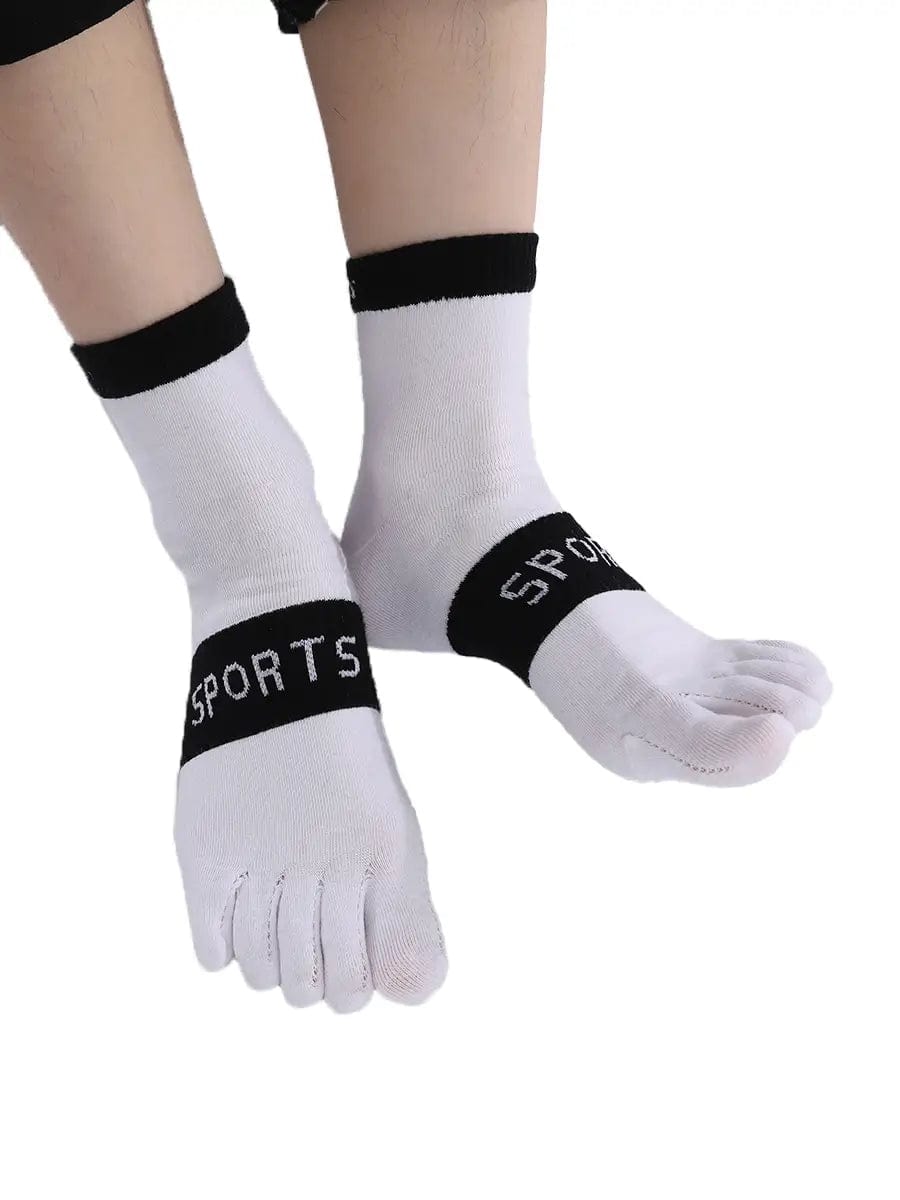 men's five finger cotton socks with sports print, white