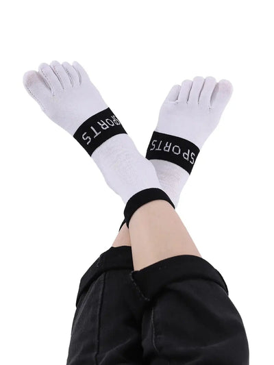 men's five finger cotton socks with sports print, white