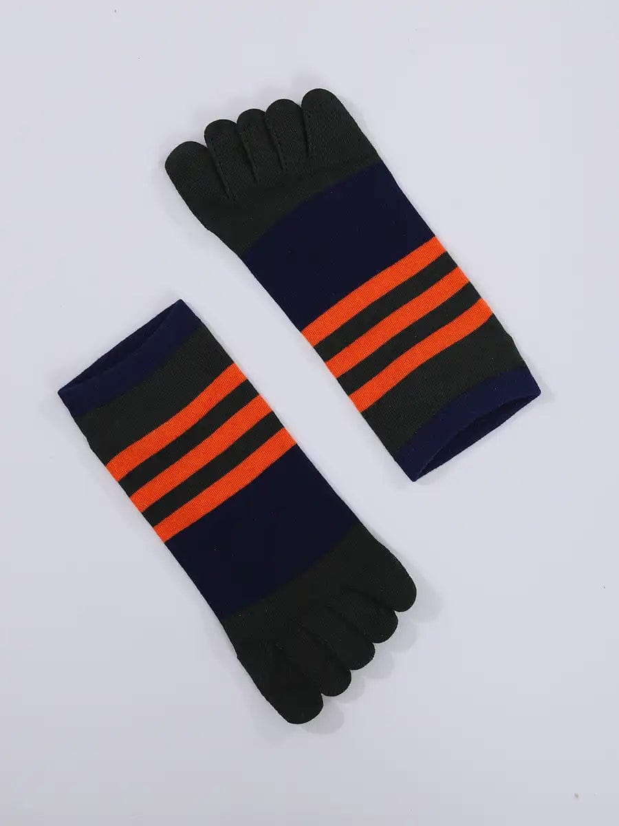 Cotton men's Low Cut Five Finger Socks, orange stripes