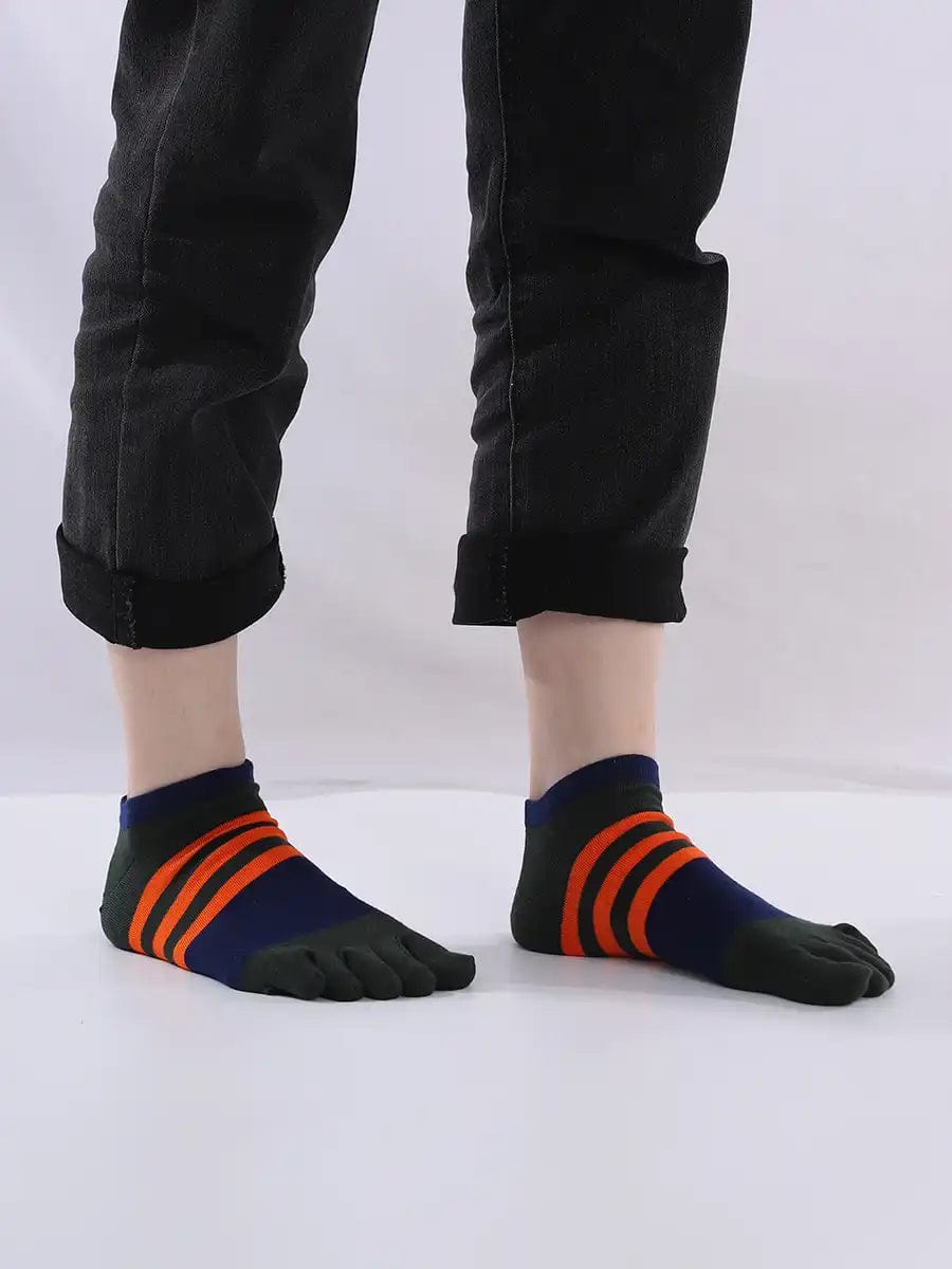 Cotton men's Low Cut Five Finger Socks, orange stripes