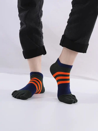 Cotton men's Low Cut Five Finger Socks, orange stripes