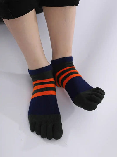 Cotton men's Low Cut Five Finger Socks, orange stripes