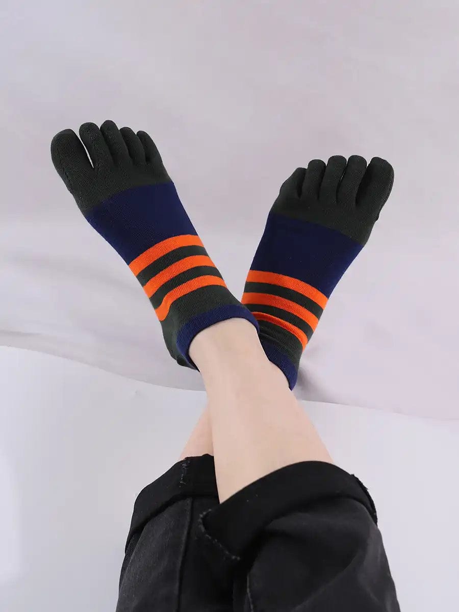 Cotton men's Low Cut Five Finger Socks, orange stripes