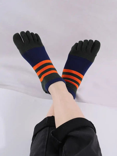 Cotton men's Low Cut Five Finger Socks, orange stripes