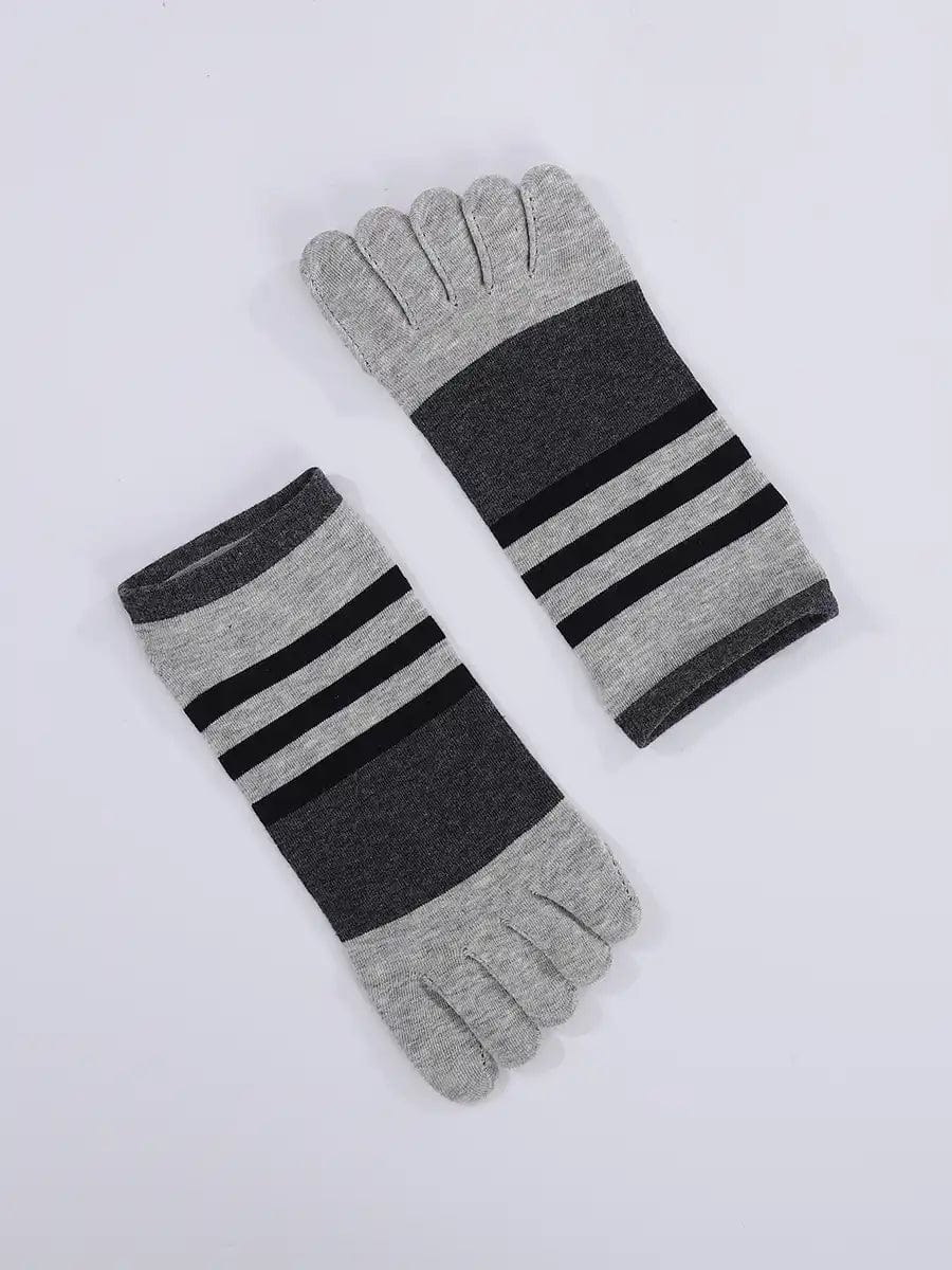 Cotton men's Low Cut Five Finger Socks, grey stripes