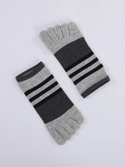 Cotton men's Low Cut Five Finger Socks, grey stripes