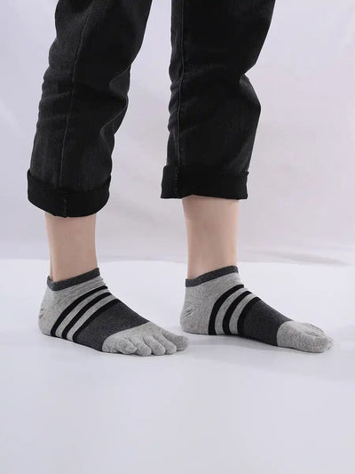 Cotton men's Low Cut Five Finger Socks, grey stripes