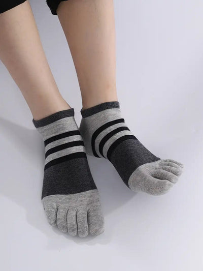 Cotton men's Low Cut Five Finger Socks, grey stripes