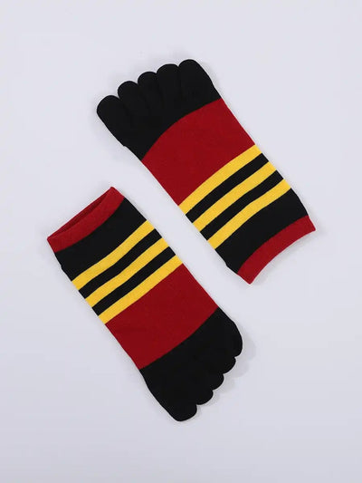 Cotton men's Low Cut Five Finger Socks, yellow & red stripes