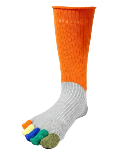 Color-blocked women's five finger cotton toe socks, orange