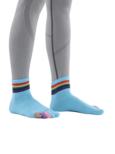 rainbow pattern women's five finger cotton socks, blue