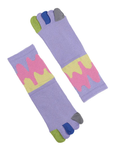 Color graffiti women's five finger cotton socks, purple