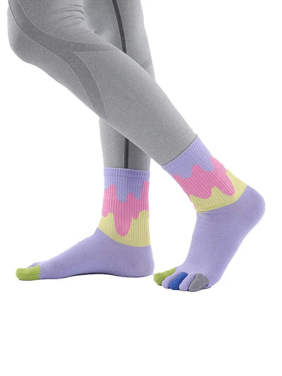Color graffiti women's five finger cotton socks, purple