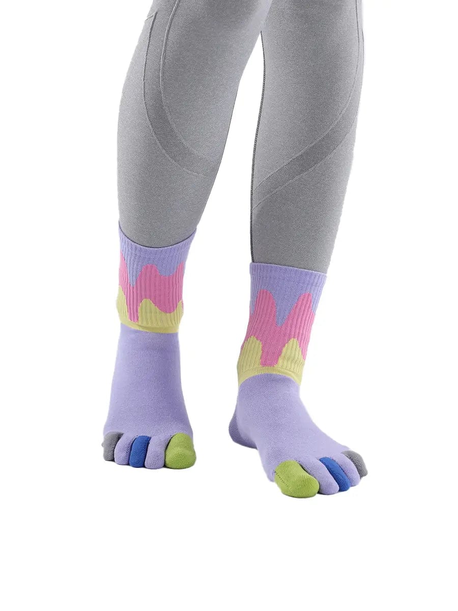 Color graffiti women's five finger cotton socks, purple