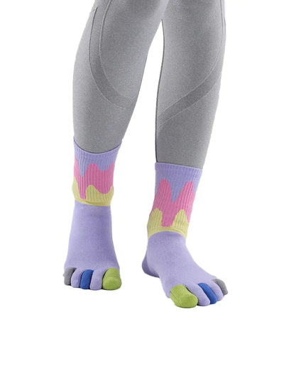 Color graffiti women's five finger cotton socks, purple